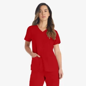 Blusa de trabajo con cuello en V Eds Essentials para mujer
