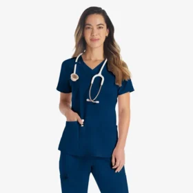 Blusa de trabajo con cuello en V Eds Essentials para mujer