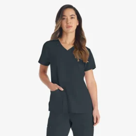 Blusa de trabajo con cuello en V Eds Essentials para mujer