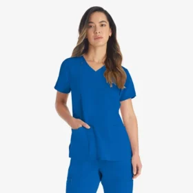 Blusa de trabajo con cuello en V Eds Essentials para mujer