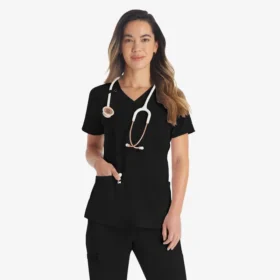 Blusa de trabajo con cuello en V Eds Essentials para mujer