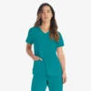 Blusa de trabajo con cuello en V Eds Essentials para mujer