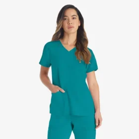 Blusa de trabajo con cuello en V Eds Essentials para mujer