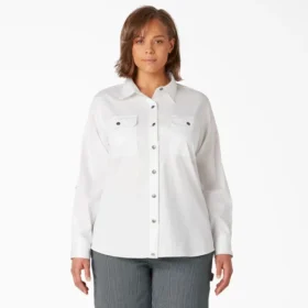 Camisa de trabajo de manga larga con lengüeta enrollable para mujer talla grande