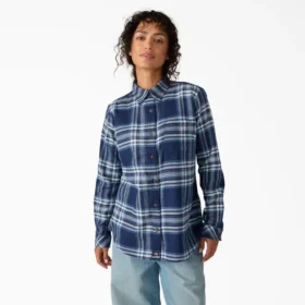 Camisas de franela a cuadros de manga larga para mujer
