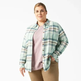 Camisas de franela a cuadros de manga larga para mujer talla grande