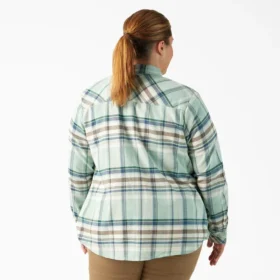 Camisas de franela a cuadros de manga larga para mujer talla grande