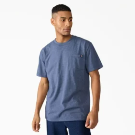 Camisas de manga corta con bolsillo de tejido de punto de peso pesado jaspeado