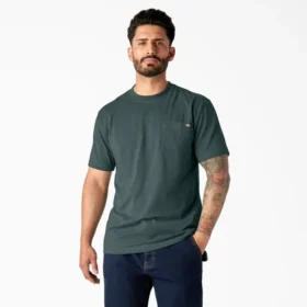 Camisas de manga corta con bolsillo de tejido de punto de peso pesado jaspeado