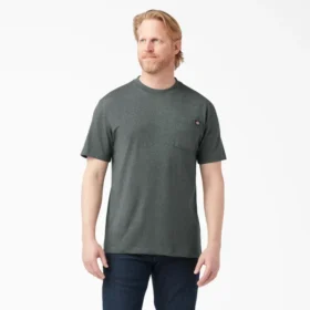 Camisas de manga corta con bolsillo de tejido de punto de peso pesado jaspeado