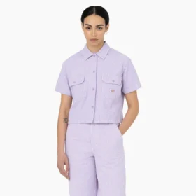 Camisas de trabajo cortas de rayas Hickory para mujer