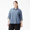 Camisas de trabajo de cambray con lengüetas para remangar para mujer tallas grandes Camisas de trabajo de cambray con lengüetas para remangar para mujer tallas grandes