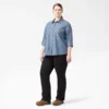 Camisas de trabajo de cambray con lengüetas para remangar para mujer tallas grandes Camisas de trabajo de cambray con lengüetas para remangar para mujer tallas grandes