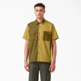 Camisas de trabajo de pantalones cortos con botones de sarga