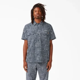 Camisas de trabajo de pantalones cortos con botones de sarga