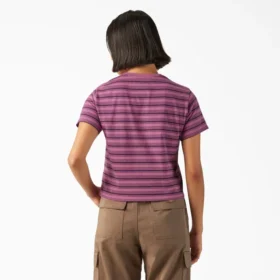 Camiseta corta a rayas con bolsillo para mujer