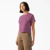 Camiseta corta a rayas con bolsillo para mujer