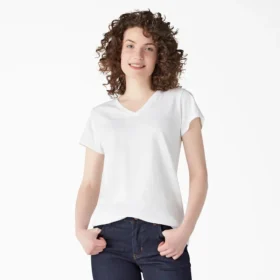 Camiseta de manga corta con cuello en V para mujer