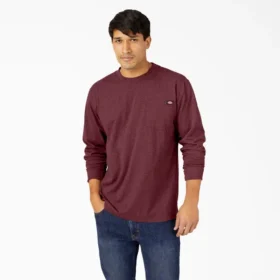 Camiseta de manga larga con bolsillo, tejido de punto jaspeado de peso pesado