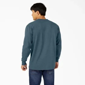 Camiseta de manga larga con bolsillo, tejido de punto jaspeado de peso pesado