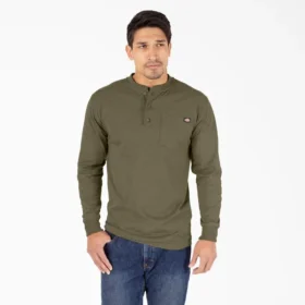 Camiseta Henley de manga larga de tejido grueso jaspeado