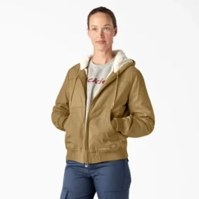 Chaqueta de lona de algodón para mujer con forro polar