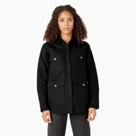Chaqueta de trabajo de lona de algodón para mujer con forro polar de pelo largo
