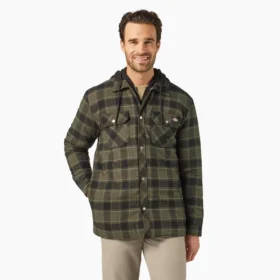 Chaqueta tipo camisa con capucha de franela repelente al agua