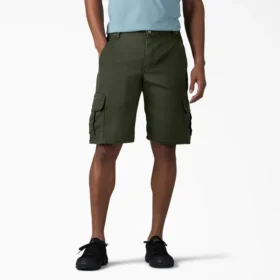 Pantalones cortos cargo de algodón de 11 pulgadas con corte holgado y elástico