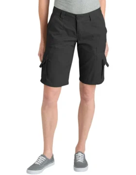 Pantalones cortos cargo de algodón de corte holgado de 11 pulgadas para mujer