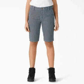 Pantalones cortos de carpintero de corte holgado con rayas Hickory para mujer, 11″