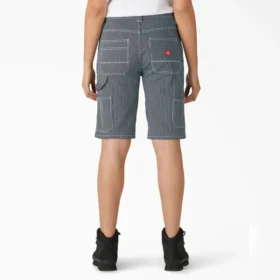 Pantalones cortos de carpintero de corte holgado con rayas Hickory para mujer, 11″