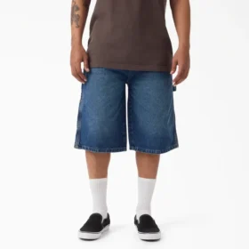 Pantalones cortos de mezclilla de carpintero desgastados y holgados, 13″