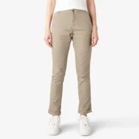 Pantalones de carpintero de corte recto ajustado con dobladillo enrollado para mujer