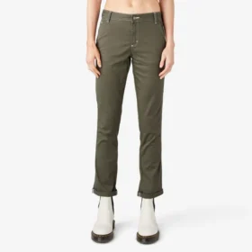 Pantalones de carpintero de corte recto ajustado con dobladillo enrollado para mujer