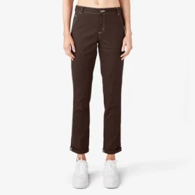 Pantalones de carpintero de corte recto ajustado con dobladillo enrollado para mujer