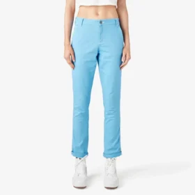 Pantalones de carpintero de corte recto ajustado con dobladillo enrollado para mujer