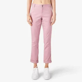Pantalones de carpintero de corte recto ajustado con dobladillo enrollado para mujer
