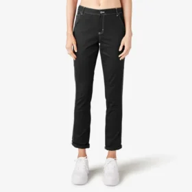 Pantalones de carpintero de corte recto ajustado con dobladillo enrollado para mujer