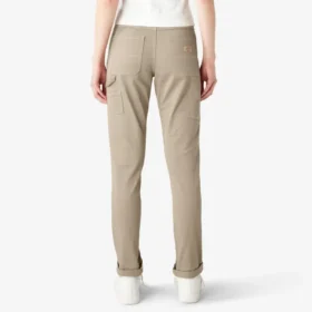 Pantalones de carpintero de corte recto ajustado con dobladillo enrollado para mujer