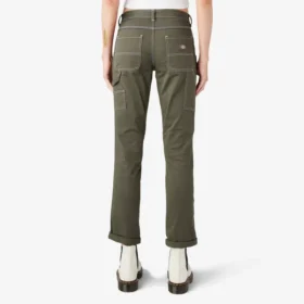 Pantalones de carpintero de corte recto ajustado con dobladillo enrollado para mujer