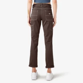 Pantalones de carpintero de corte recto ajustado con dobladillo enrollado para mujer