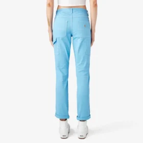 Pantalones de carpintero de corte recto ajustado con dobladillo enrollado para mujer