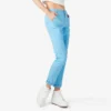 Pantalones de carpintero de corte recto ajustado con dobladillo enrollado para mujer
