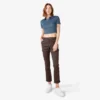 Pantalones de carpintero de corte recto ajustado con dobladillo enrollado para mujer