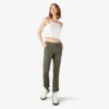 Pantalones de carpintero de corte recto ajustado con dobladillo enrollado para mujer