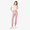 Pantalones de carpintero de corte recto ajustado con dobladillo enrollado para mujer