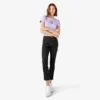 Pantalones de carpintero de corte recto ajustado con dobladillo enrollado para mujer