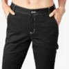 Pantalones de carpintero de corte recto ajustado con dobladillo enrollado para mujer