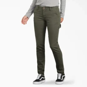 Pantalones de carpintero de lona para mujer, corte ajustado y elástico